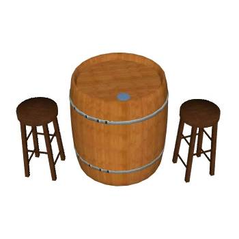 酒桶吧台桌椅su模型 SU模型下载