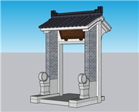 带抱鼓石的传统门楼su模型