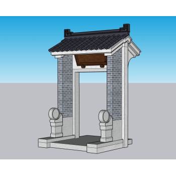 带抱鼓石的传统门楼su模型 SU模型下载