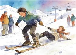 水彩画:穷滑的年轻人把中产滑雪拉下神坛