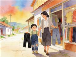 水彩画:乡村老师带裤子磨破孩子买新裤子
