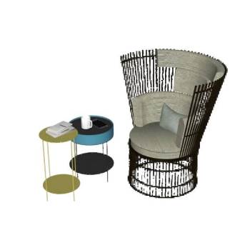 现代风格的扶手椅与边几组合su模型 SU模型下载