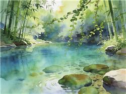 水彩画:当年背过的《小石潭记》有了画面感