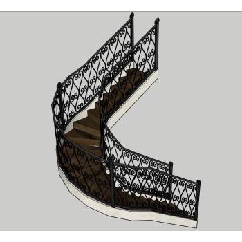 螺旋式旋转铁艺楼梯su模型 SU模型下载