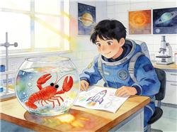 水彩画:航天设计师看小龙虾洗澡找到灵感