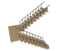 [楼梯]L形转角木质楼梯su模型