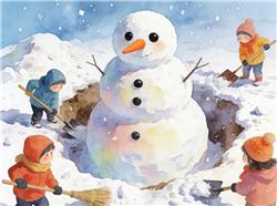 水彩画:哈尔滨大雪人原来是挖出来的