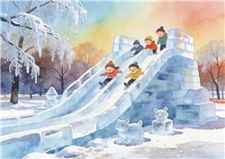 水彩画:哈尔滨冰雪大世界开园