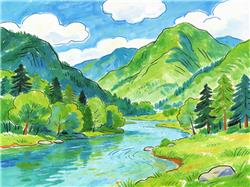 水彩画:绿水青山入画来