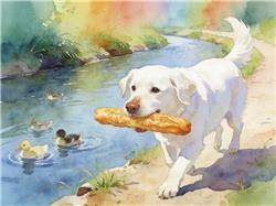 水彩画:狗妈妈叼着油条 跨越五公里投喂幼崽