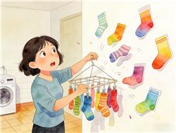 水彩画:网友拍母亲晒袜子:一甩全挂墙上