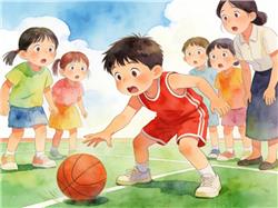 水彩画:小朋友拍球失误上演神补救 惊艳全场