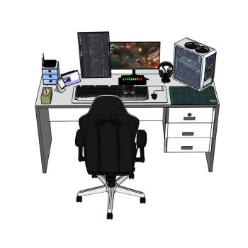 电脑桌个人工作站办公SU模型 SU模型下载