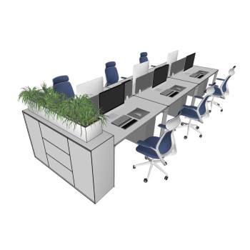 开放式办公室工作区工位办公桌办公SU模型 SU模型下载
