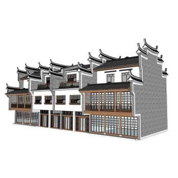 中式徽派商铺建筑SU模型 SU模型下载
