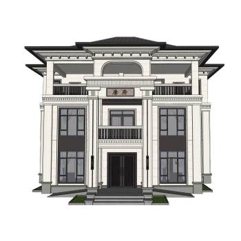 中式独栋别墅建筑SU模型 SU模型下载
