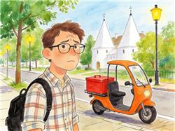 水彩画:男子瑞典偶遇电动三蹦子以为回村了