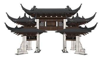 [建筑]中式商业街门楼牌坊 草图大师模型下载