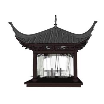 中式古典园林亭阁亭子凉亭建筑SU模型 SU模型下载