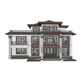 新中式别墅结构住宅建筑SU模型 SU模型下载