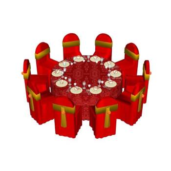 中式婚庆宴席酒席桌桌子SU模型 - SU模型免费下载_sketchup模型