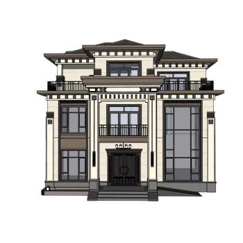 新中式独栋住宅别墅建筑SU模型 SU模型下载