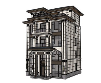 [建筑]新中式独栋五层别墅 草图大师模型下载