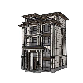 新中式独栋五层别墅建筑SU模型 SU模型下载