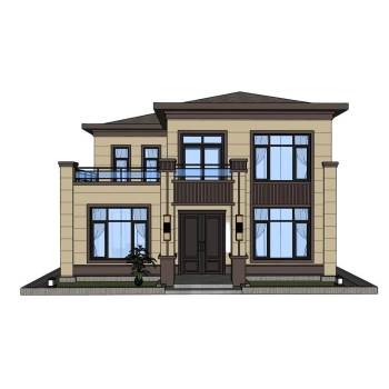 新中式两层别墅建筑SU模型 SU模型下载