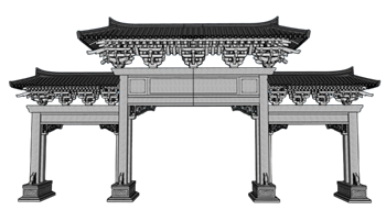 [建筑]中式斗拱门楼牌坊 su模型素材库