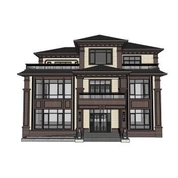 新中式别墅三层住宅建筑SU模型 SU模型下载