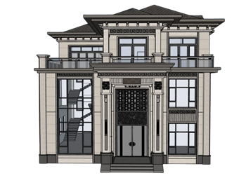 [建筑]新中式独栋住宅房子 草图大师免费模型