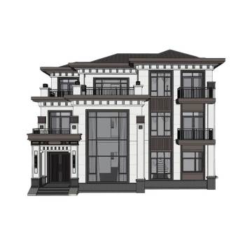 新中式别墅独栋住宅建筑SU模型 SU模型下载