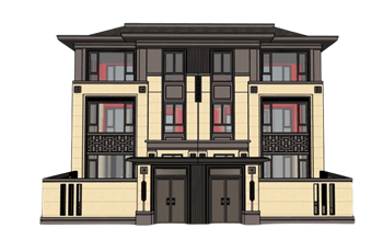 [建筑]中式双拼别墅住宅 SU模型库