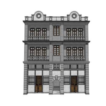 中式岭南风民国骑楼建筑SU模型 SU模型下载