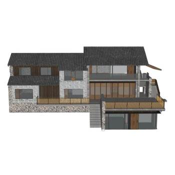 中式乡村民宿建筑建筑SU模型 SU模型下载