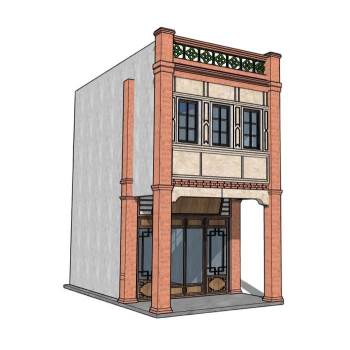 中西混搭骑楼建筑建筑SU模型 SU模型下载