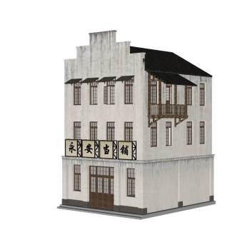 中式民国商铺建筑SU模型 SU模型下载