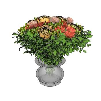 混搭花艺玻璃花瓶植物SU模型 SU模型下载