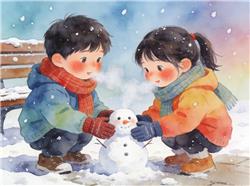 水彩画:小寒时节天气冷 记得加衣保暖