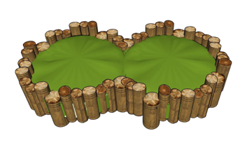 [景观]双圆形木桩围合式景观构筑物 su模型素材库