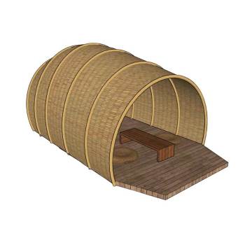 日式草编休憩廊景观SU模型 SU模型下载