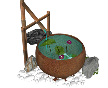 [景观]竹筒滴水莲缸惊鹿 SU免费模型下载