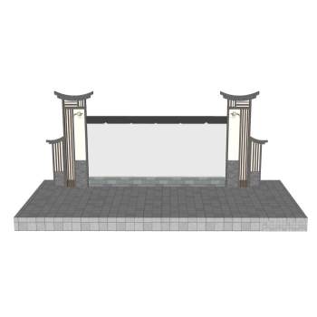 中式乡村大舞台商业SU模型 SU模型下载