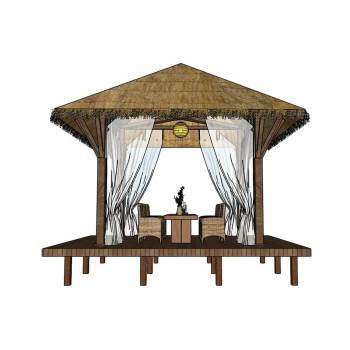 茅草亭子凉亭景观SU模型 SU模型下载