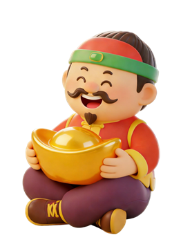 矢量图:卡通欢乐地主抱金元宝