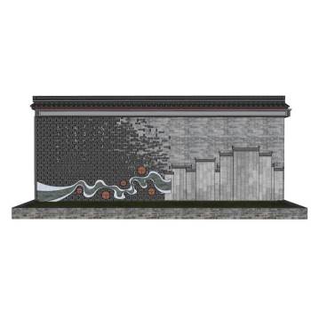 中式景墙景观SU模型 SU模型下载