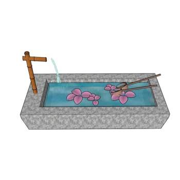 日式庭院洗手钵惊鹿水池景观SU模型 SU模型下载