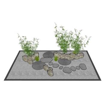枯山水竹子景观SU模型 SU模型下载