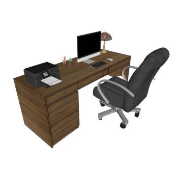 办公桌电脑椅打印机办公SU模型 SU模型下载